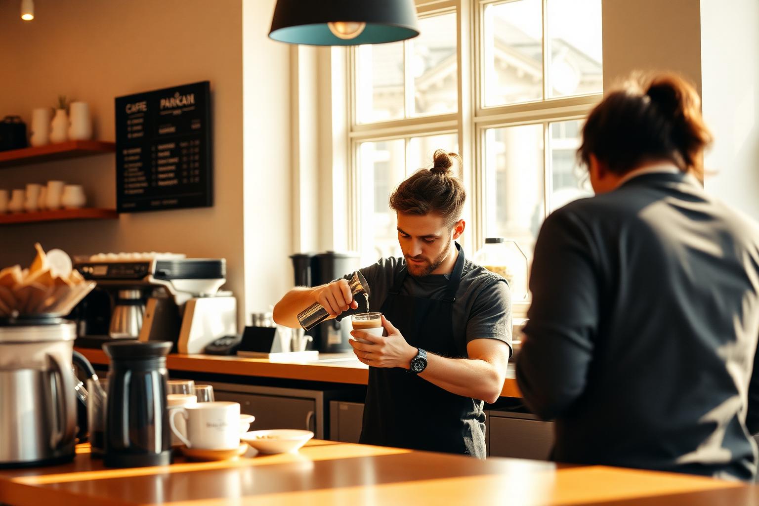 Stockbridge Service — Edinburgh Social media content photographer in Edinburgh — barista pouring latte art inside a bright Stockbridge coffee shop.